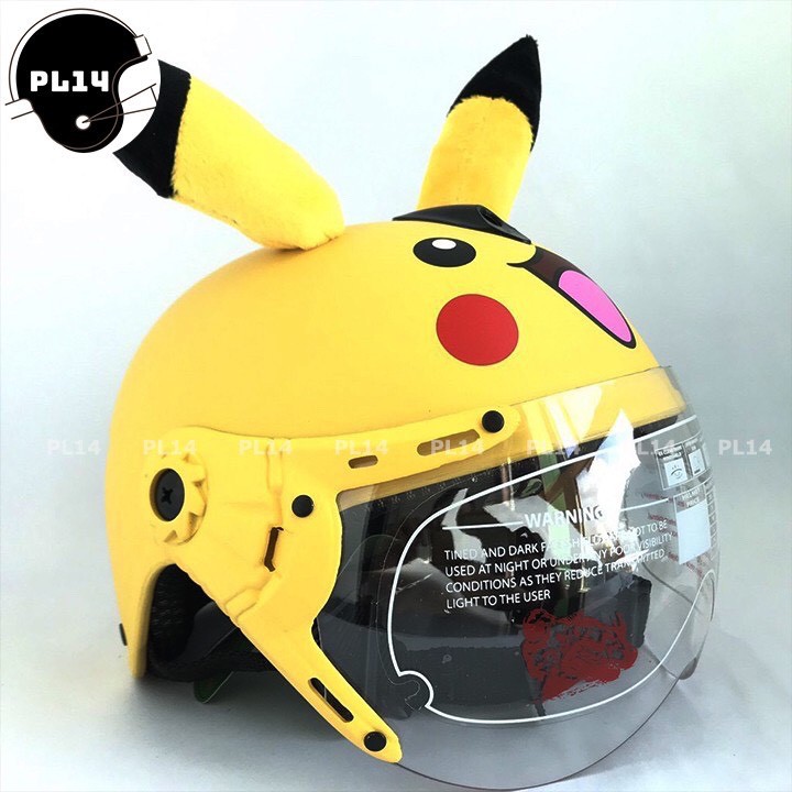 Mũ Bảo Hiểm Trẻ Em Pikachu Có Kính V&S Helmet Cho bé Từ 3-6 Tuổi Màu Vàng - Tặng Chong Chóng Tre