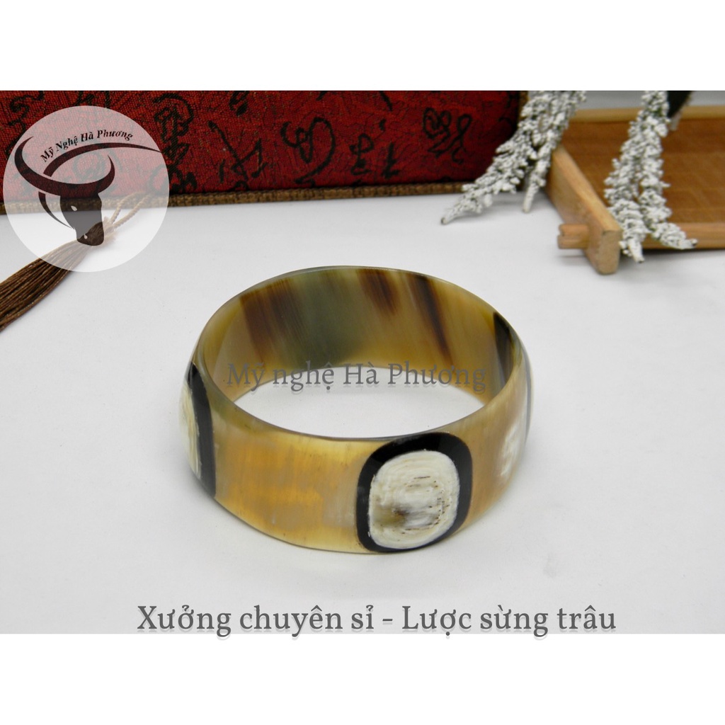 Vòng tay sừng trâu kiểu mới bản 2cm dày đẹp, hàng xuất Nhật dư
