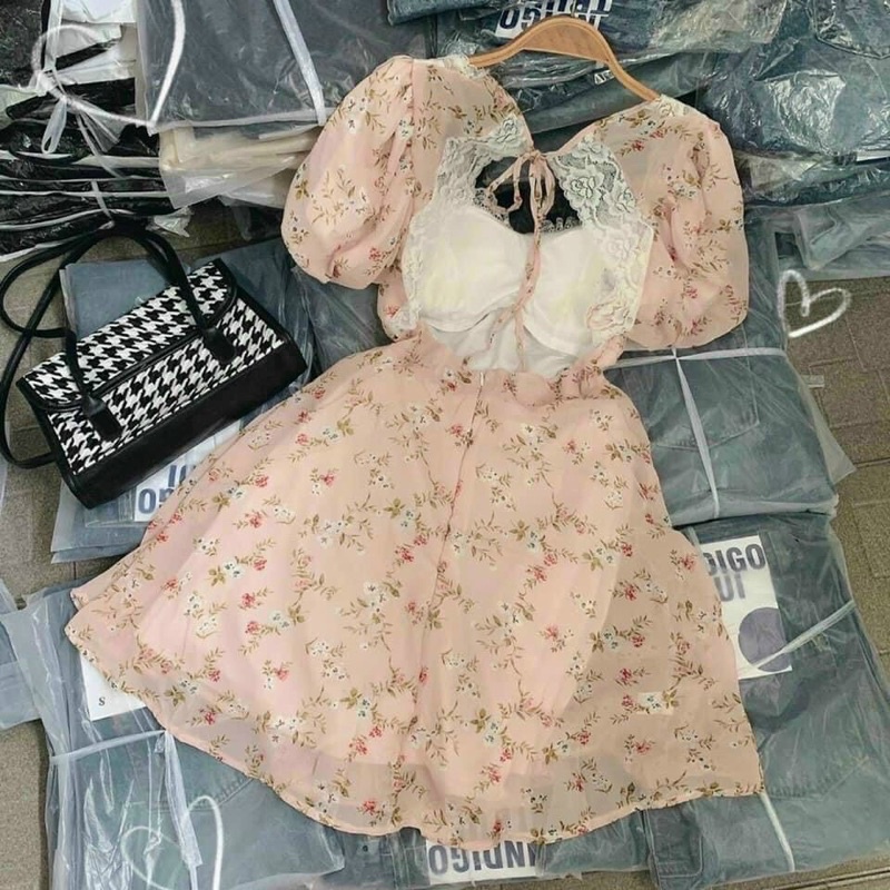 hoa nhíu ngực viền bèo cut out lưng - jA5K