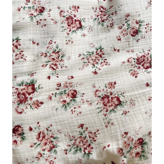 vải xô muslin 2 lớp chùm hoa hồng to phong cách vintage