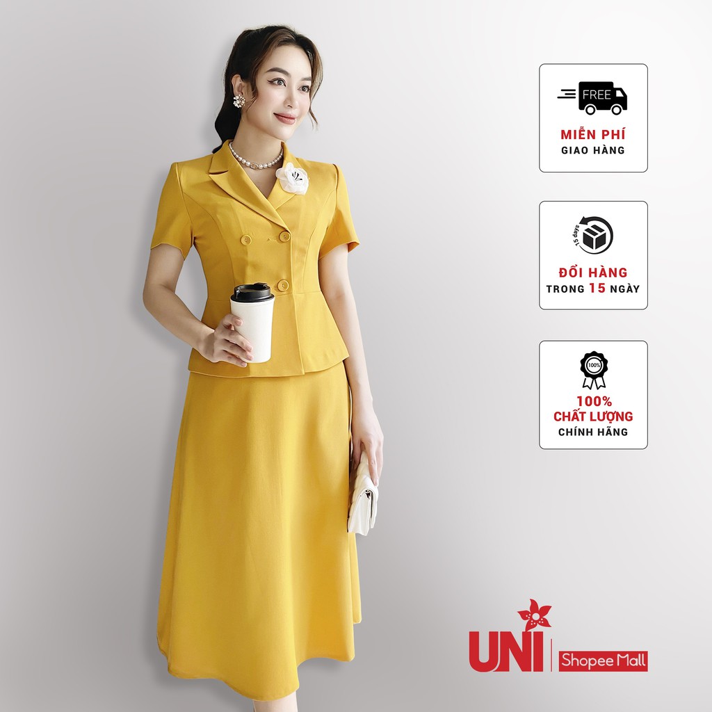 Áo Sơ Mi Nữ UNIVTH Công Sở Ngắn Tay Cổ Vest Chiết Eo Đính Cúc Sang Trọng 2VB0802 Uni Korean Fashion