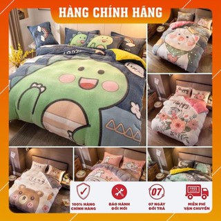 Bộ chăn ga gối đệm nỉ nhung cao cấp , Kèm drap giường bo chun