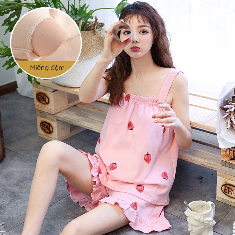 [Mã WA77 giảm 15% đơn 150k] Bộ đồ mặc ở nhà 2 dây cotton siêu dễ thương [BC05] | BigBuy360 - bigbuy360.vn