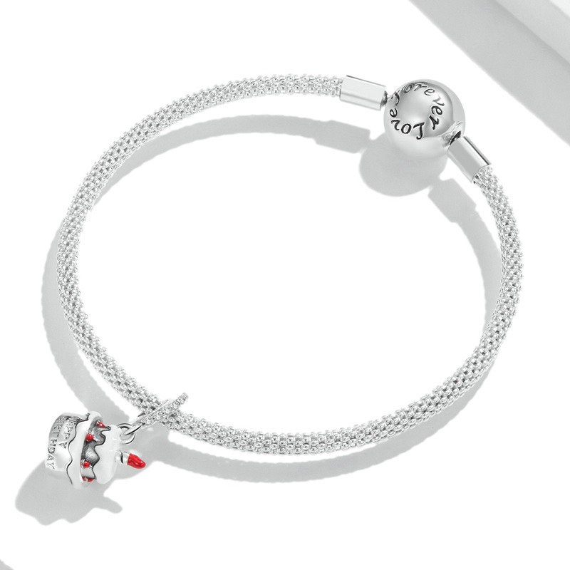 Charm bạc H.A.S hình bánh sinh nhật happy - Hạt charm bạc thời trang
