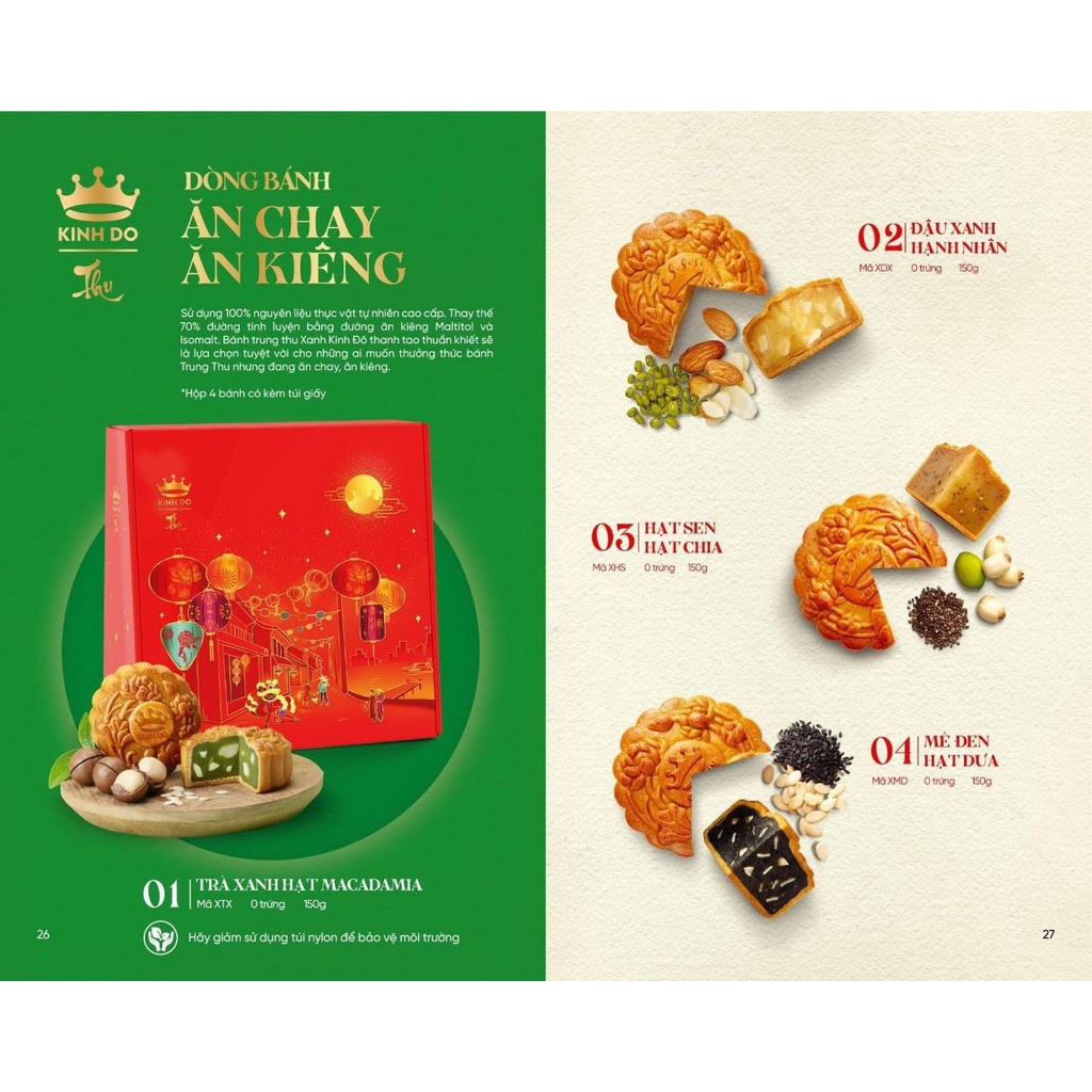 [CHÍNH HÃNG] Bánh Trung Thu Kinh Đô - Dòng Bánh Ăn Chay, Ăn Kiêng 150g. Tặng hộp + túi giấy khi mua 2 hoặc 4 bánh bất kì