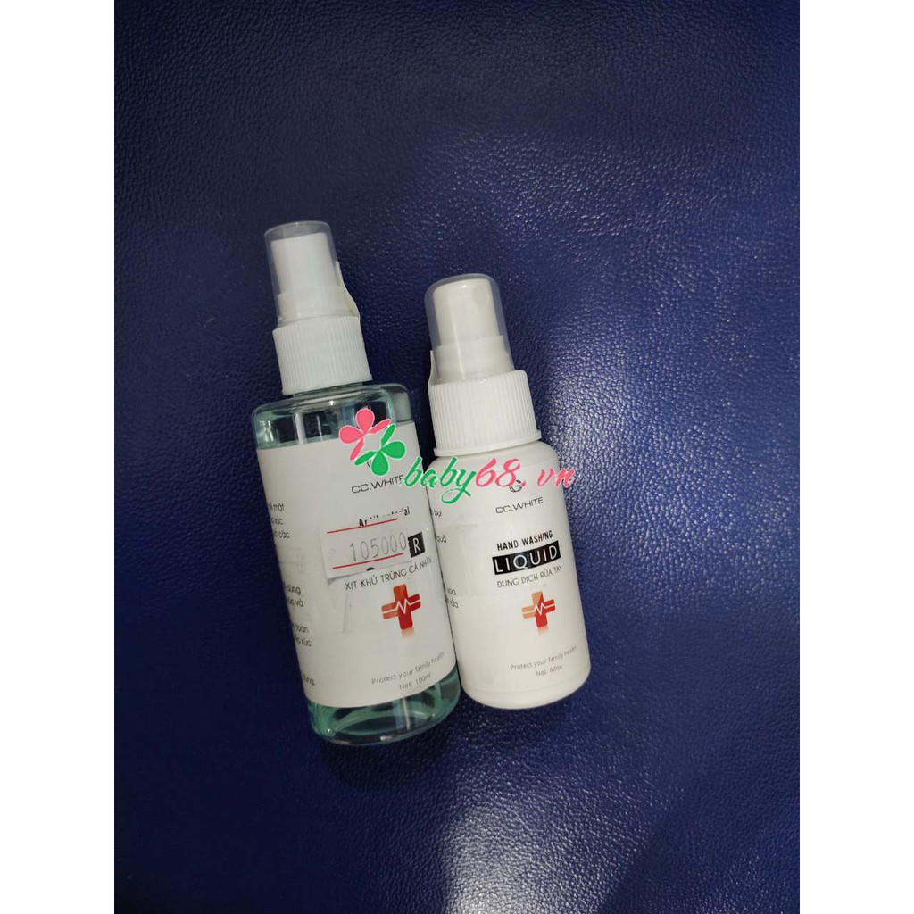 Dung dịch xịt diệt khuẩn và rửa tay 100ml ( 2 chai ) nhỏ gọn