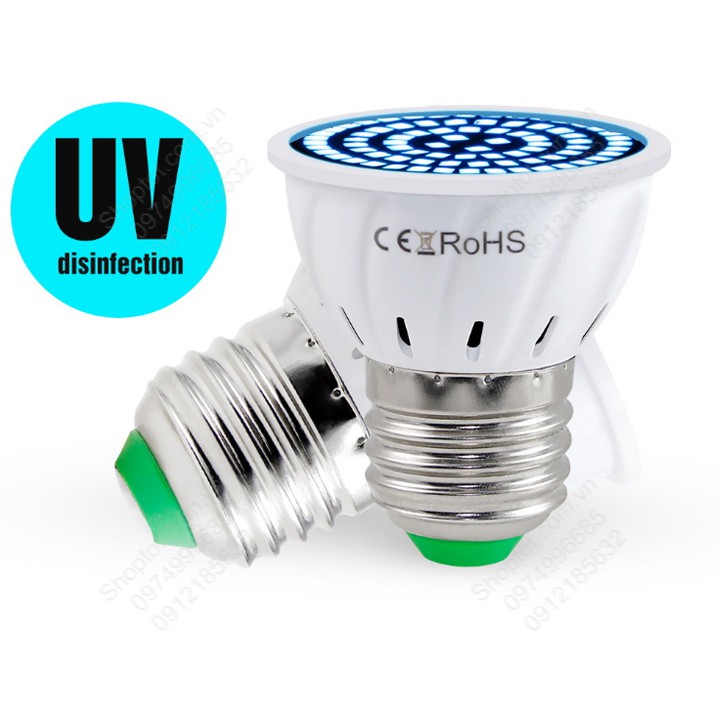 Đèn led tia UV khử trùng, diệt khuẩn đui E27, loại 60 LED hoặc 80 LED tùy chọn