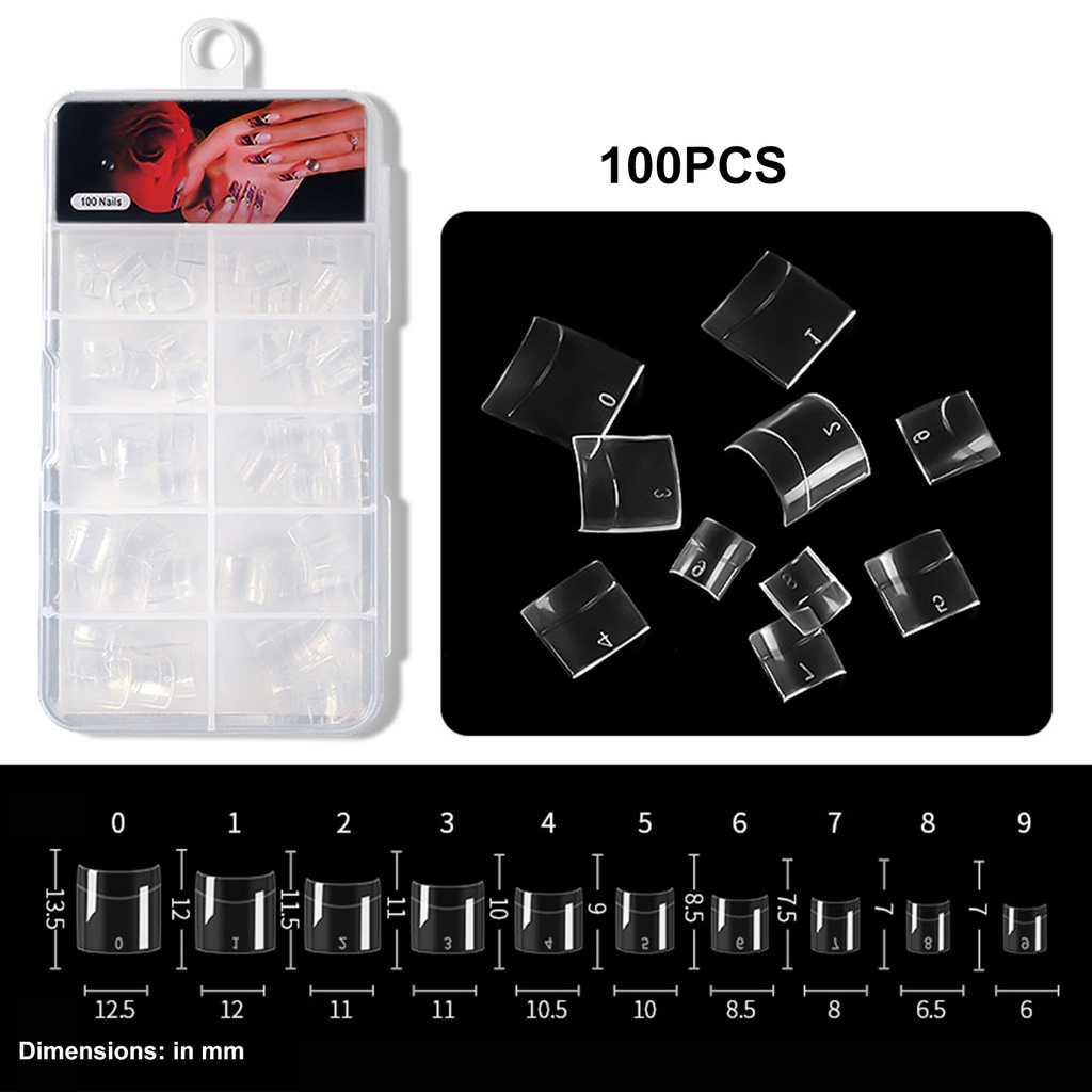 Set 100 Đầu Nối Móng Giả Ngắn Trong Suốt DIY