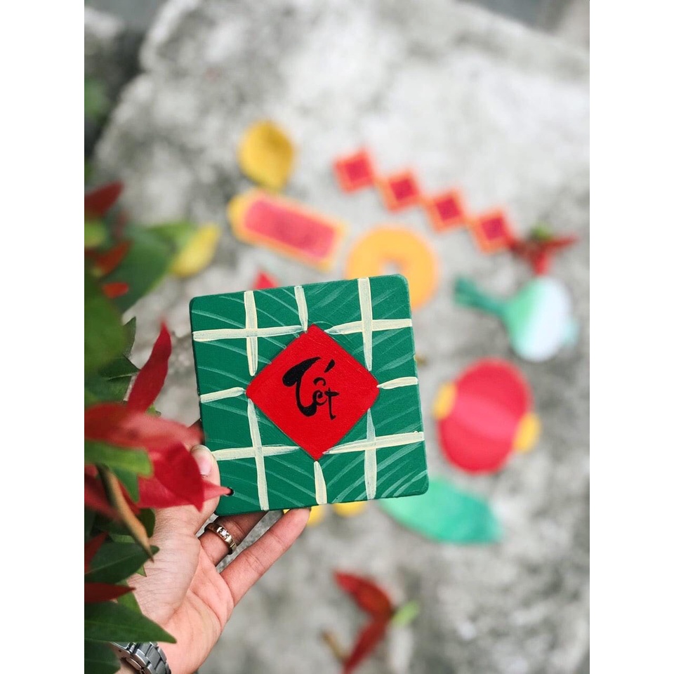 Set 10 món tô màu Tết bằng gỗ phụ kiện trang trí tết cho bé thỏa sức sáng tạo, trang trí nhà cửa