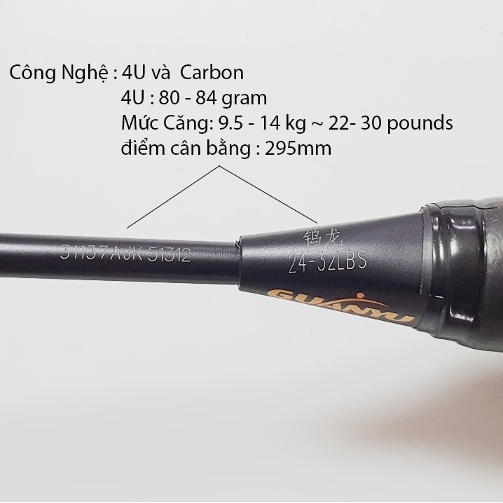 Vợt cầu lông tấn công Guangyu 4U Super đầy đủ carbon thứ cấp tăng cường lực 32 pound full phụ kiện và hộp đựng -V03