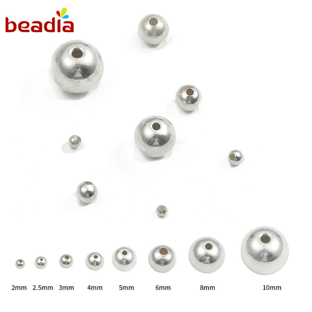 BEADIA Hạt Xâu Tròn Bằng Bạc 925 Dùng Làm Trang Sức DIY
