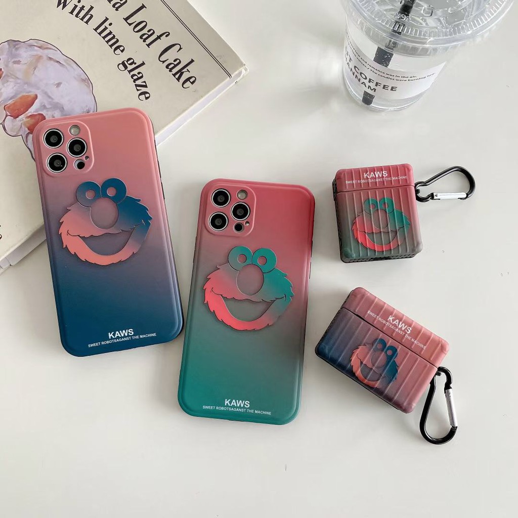 Vỏ Bảo Vệ Hộp Sạc Tai Nghe Airpods 1 / 2 / Pro Hình Kaws Sesame Street Màu Gradient Ốp | BigBuy360 - bigbuy360.vn