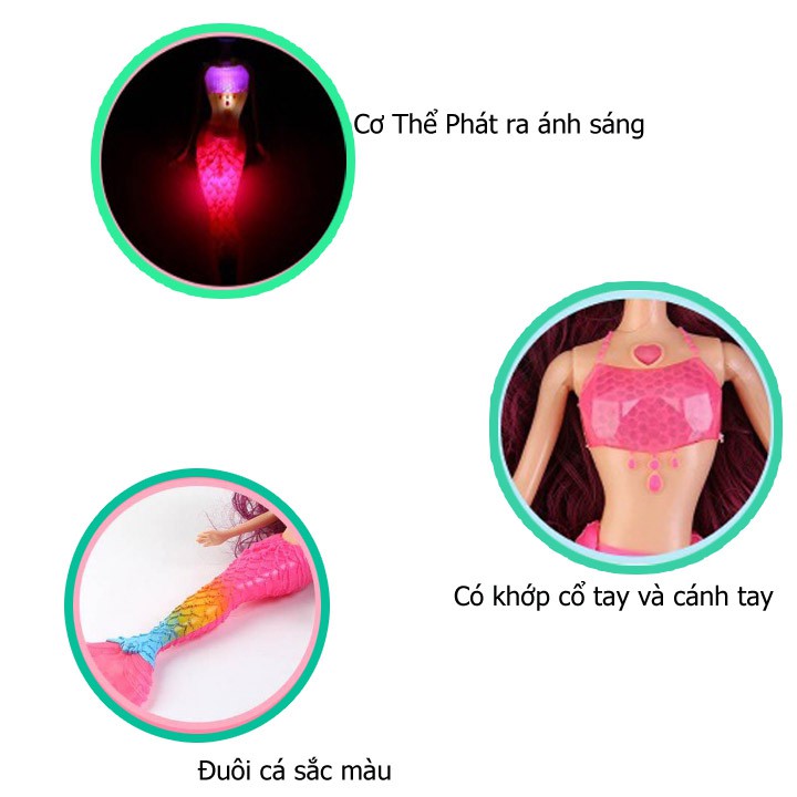 [Mã LIFE0503TOYS giảm 10% đơn 0Đ] Búp Bê Nàng Tiên Cá 3D Phát Sáng + Tặng Tiên Cá Nhỏ Xinh Xắn (Hồng)