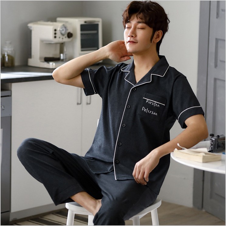 Pijama nam cộc tay-Đồ bộ nam bộ hè chất vải COTTON 100% dày dặn, thông thoáng (607) | BigBuy360 - bigbuy360.vn