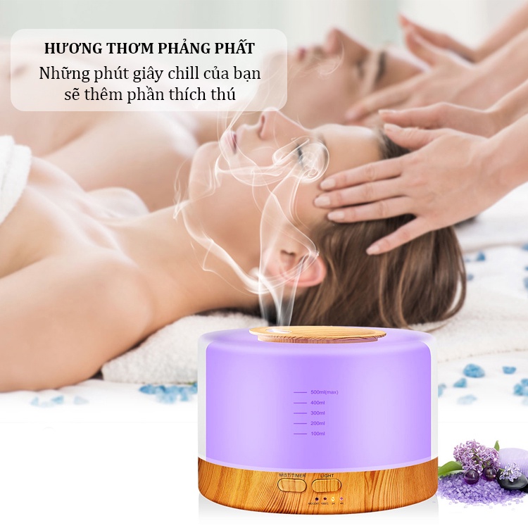 Máy Xông Tinh Dầu Trụ Vân Gỗ Tự Tắt Khi Hết Nước Đầu Phun Sương Nano Tạo Ẩm Phù Hợp Phòng Diện Tích 30M Dung Tích 500ML