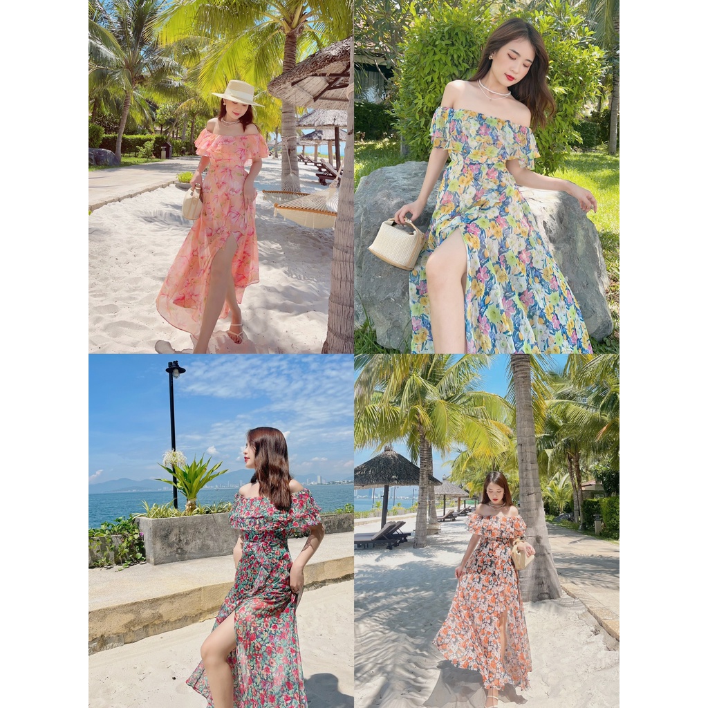 Đầm maxi hoa trễ vai ( HÀNG THIẾT KẾ CAO CẤP) thiết kế sang trọng quyến rũ
