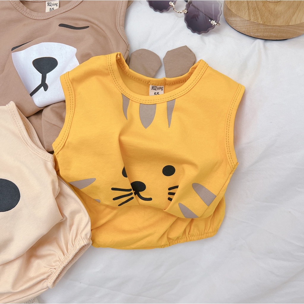 Bộ hè bé trai, bé gái, bộ cotton tai thú thật cạp rời dễ thương cho bé