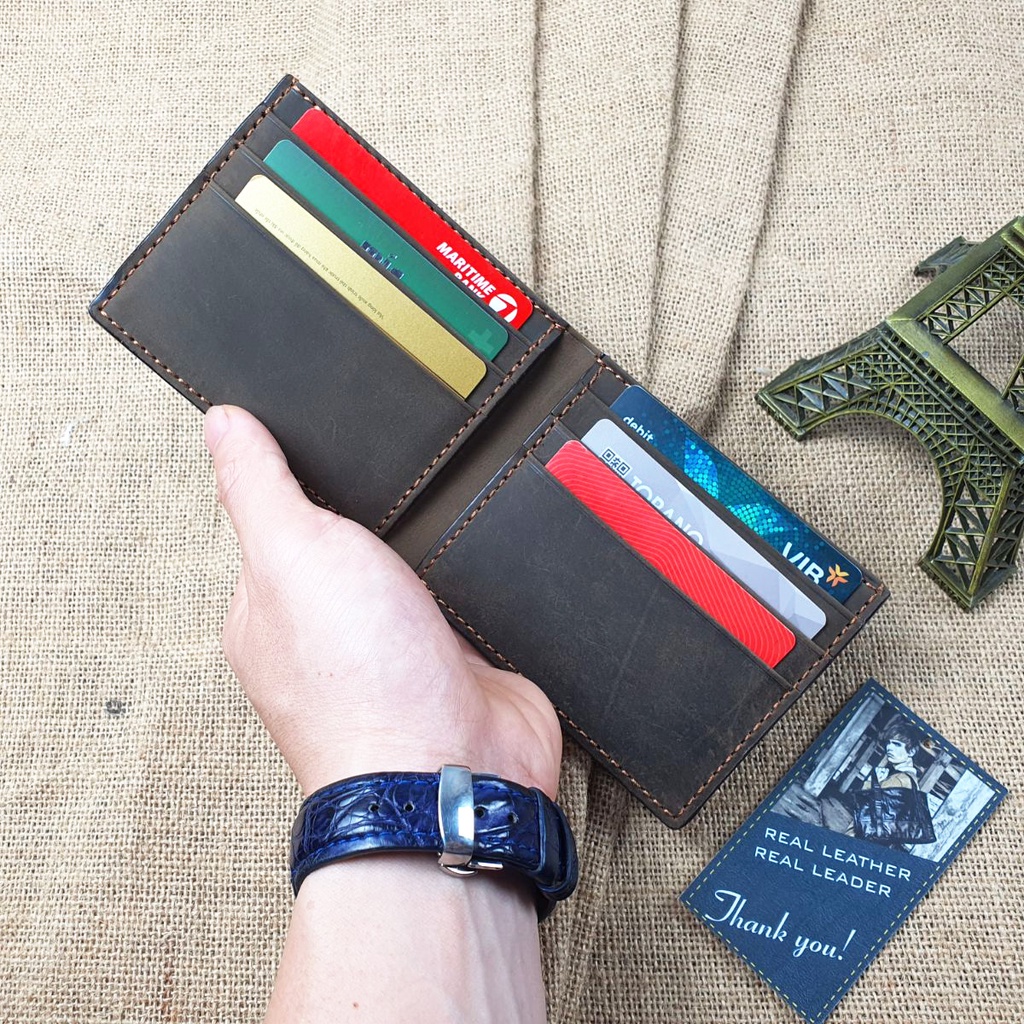 Ví nam da bò sáp may thủ công handmade WS226LEA   - 100% da bò thật, BH 3 năm