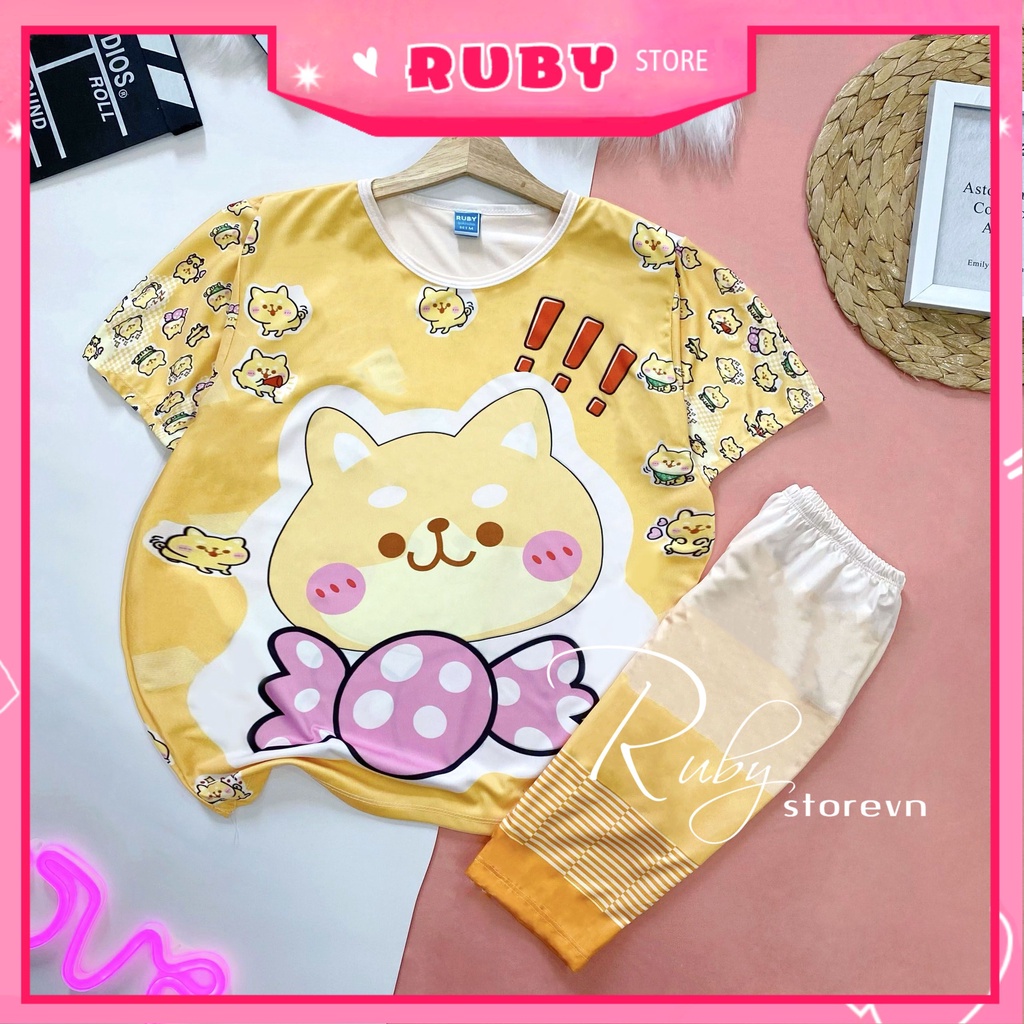 Đồ bộ thun QUẦN LỬNG cho bé mặc nhà size đến 70kg vải mềm mát in hình Doremon kitty Hoạt hình dễ thương DBRBL FULL SIZE