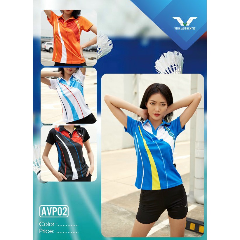 Áo Cầu Lông Nữ Cổ Trụ AVP02 Vina Sport- Lapi VN Áo Tập Gym Tennis , Chất Thun Thấm Hút Mồ Hôi, Thoáng Mát, Full Size