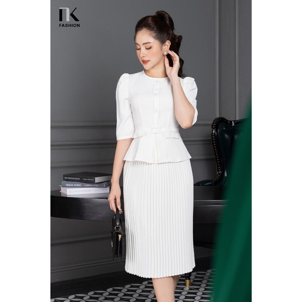 Set Công Sở NK Fashion Áo Peplum Tay Lỡ Kèm Chân Váy Dập Ly Thanh Lịch, Chất Vải Nhập Hàn Cao Cấp Mềm Mát NKBD2206003