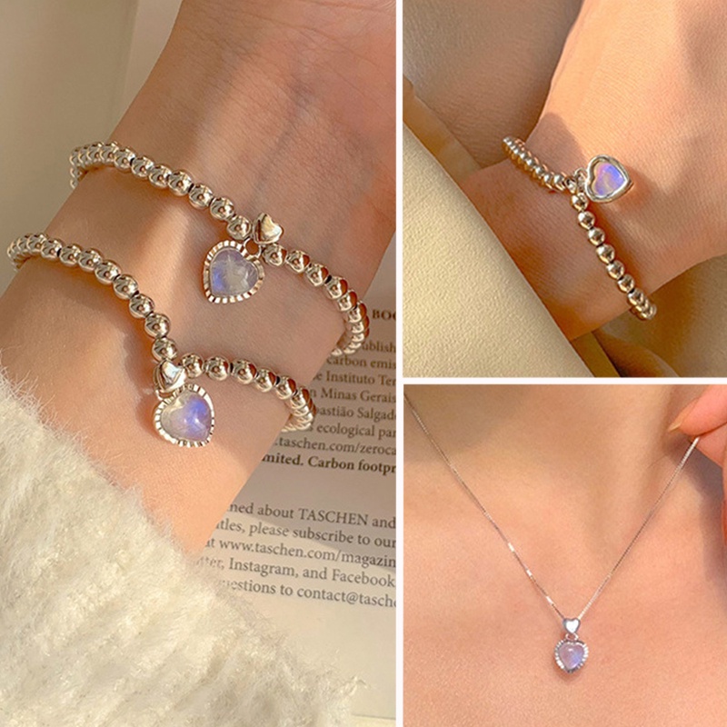 Mặt Vòng cổ Hình Trái Tim Đá Mặt Trăng Nhỏ Đơn Giản Cho Nữ