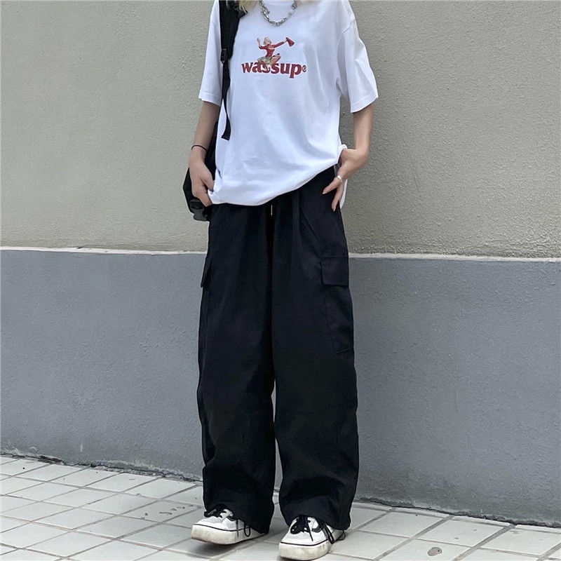 Quần dài 19885 ống rộng dáng suông kiểu dây rút phong cách cổ điển thường ngày dành cho nam nữ