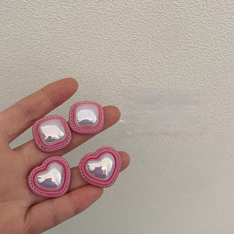 Khuyên Tai Hình Trái Tim Đính Hạt Ngọc Trai Hồng Đơn Giản Hợp Thời Trang Mới