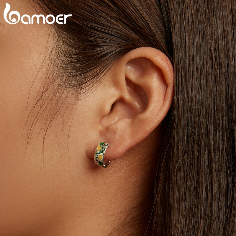 Đôi bông tai Bamoer SCE1376 bằng bạc 925 họa tiết lá/quả chanh thời trang cho nữ