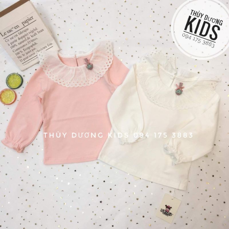 Áo cotton cổ sen màu trắng và hồng đáng yêu cho bé gái.
