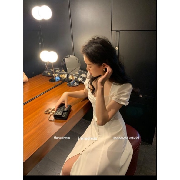 Hanadress _Đầm trắng nút bọc xẻ tà dự tiệc , váy trắng phong cách hàn quốc | BigBuy360 - bigbuy360.vn