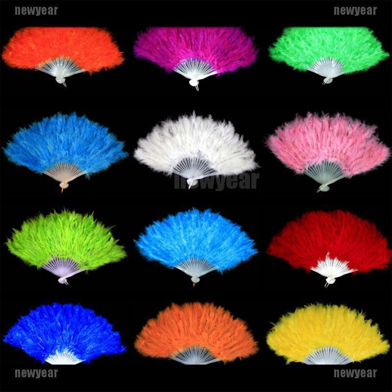 [new] 9 Colors New Costume Wedding Showgirl Dance Folding Hand Feather Fan Fancy [year]