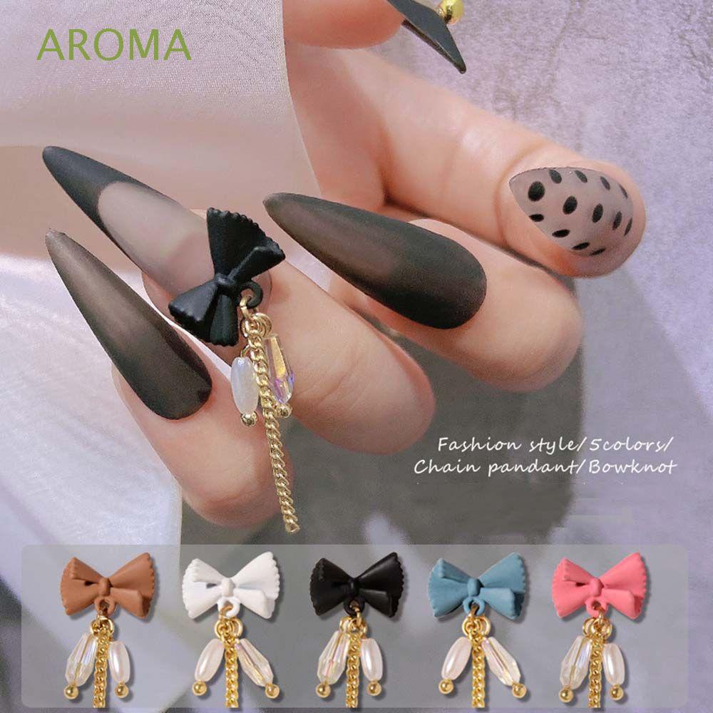 [Hàng mới về] Phụ kiện trang trí móng tay thủ công hình nơ bướm phối tua rua dây xích kim loại đính ngọc trai nhân tạo