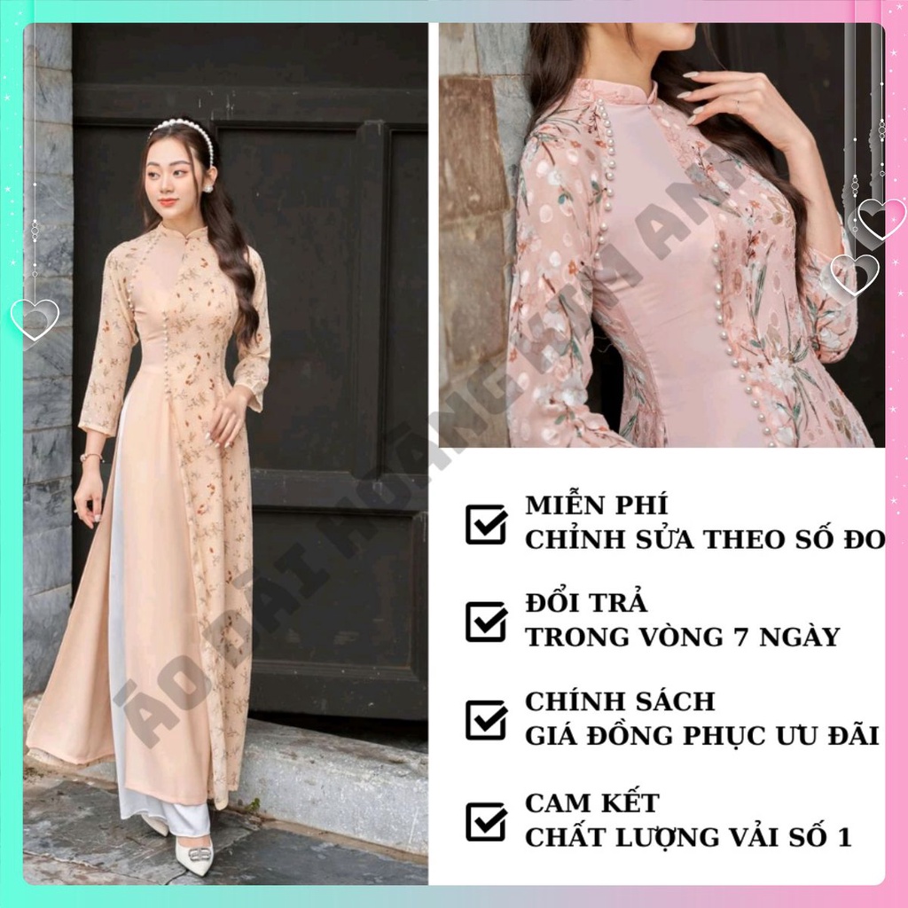 ÁO DÀI CÁCH TÂN 4 TÀ VON HOA LÓT VẢI LỤA MÀU HỒNG VÀ MÀU BE ADCT4THNHB