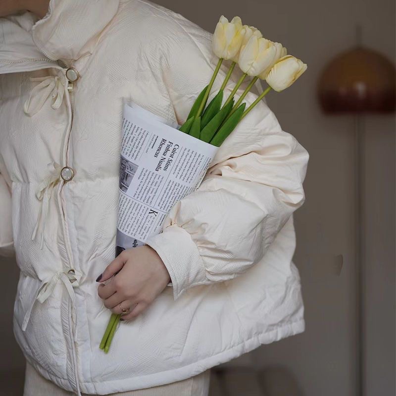 Áo Khoác Phao Vintage Đính Cúc Ngọc Siêu Xịn