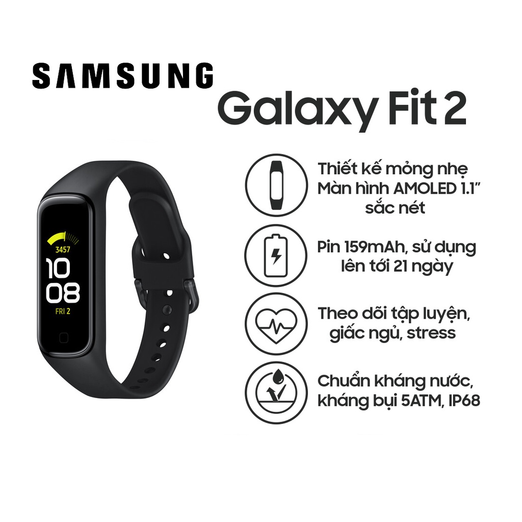 Vòng đeo tay thông minh Samsung Galaxy Fit 2 (SM-R220) - Hàng Chính Hãng
