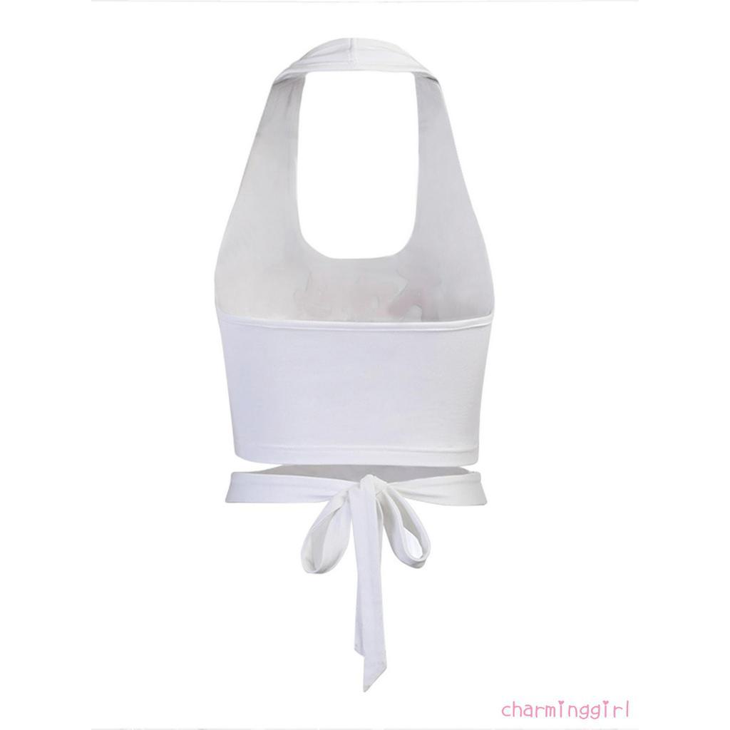 Áo lửng cổ chữ u in chữ Angel hoạt hình gợi cảm cho nữ