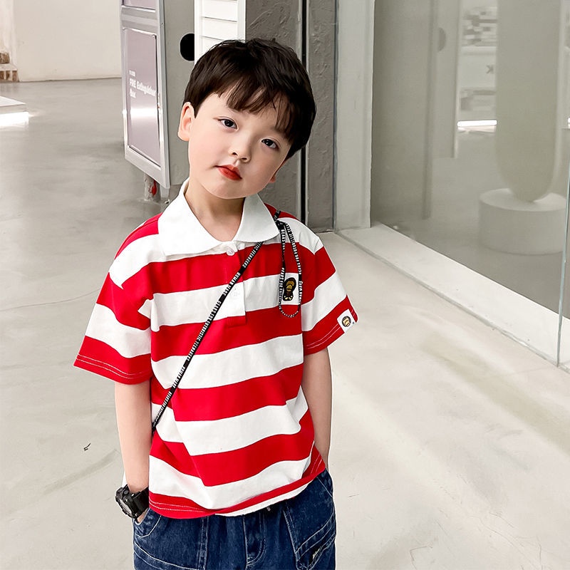 Áo polo Cotton Tay Ngắn Họa Tiết Kẻ Sọc Thời Trang Mùa Hè Nhật Bản Dành Cho Bé Trai
