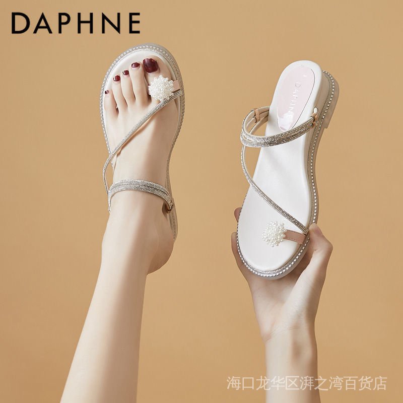 Giày sandal đế bằng đính đá phong cách Bohemian thời trang mùa hè cho nữ 2021