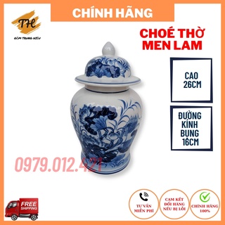 Chóe thờ men lam Bát Tràng vẽ tay loại đại cao 26cm