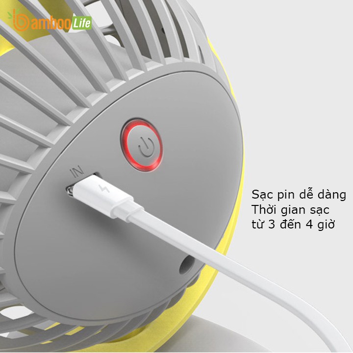 Quạt mini tích điện Bamboo Life BL022 pin siêu bền thời gian lên đến 20h, cầm tay, để bàn, kẹp xe đẩy cho bé | BigBuy360 - bigbuy360.vn