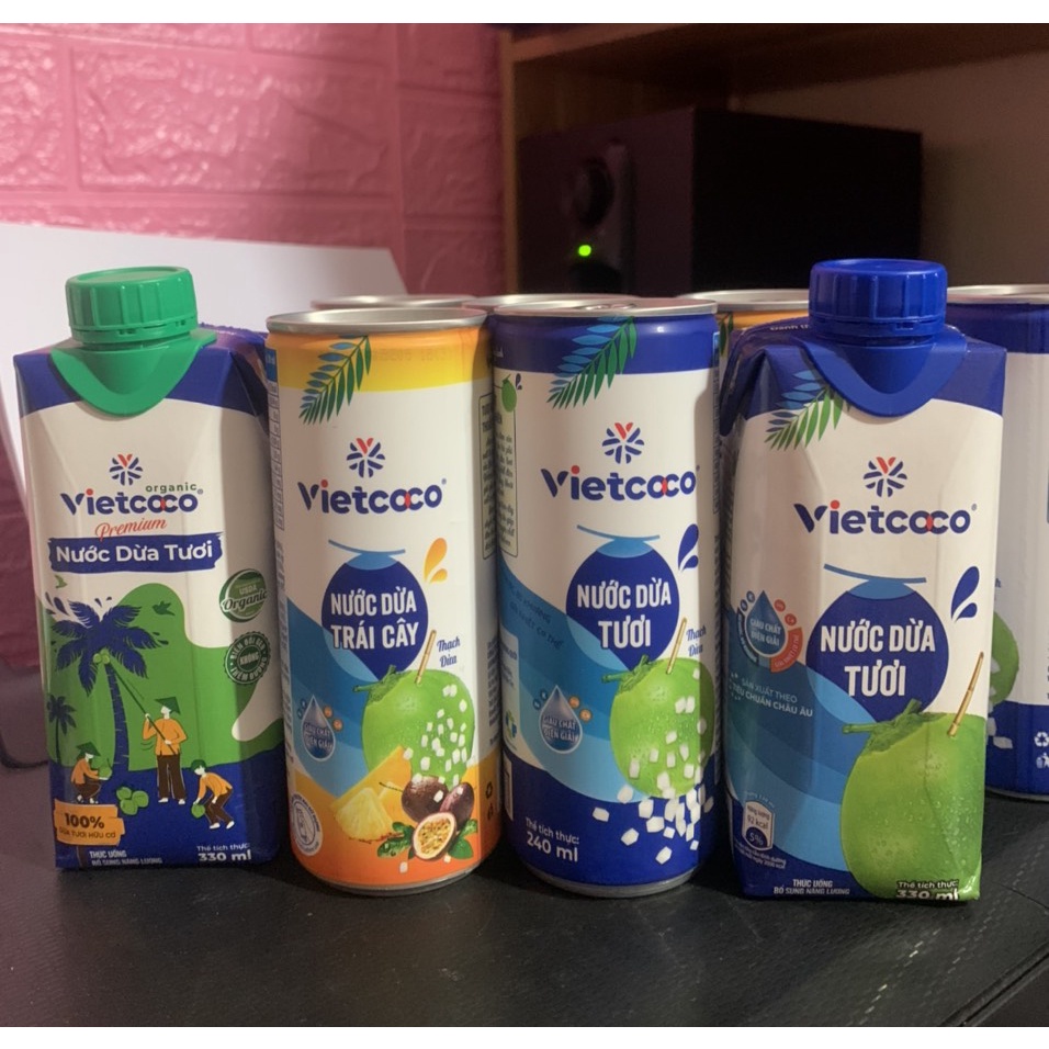 1 thùng (24 Lon )Nước Dừa xiêm tươi  Vietcoco - Có Thạch Dừa