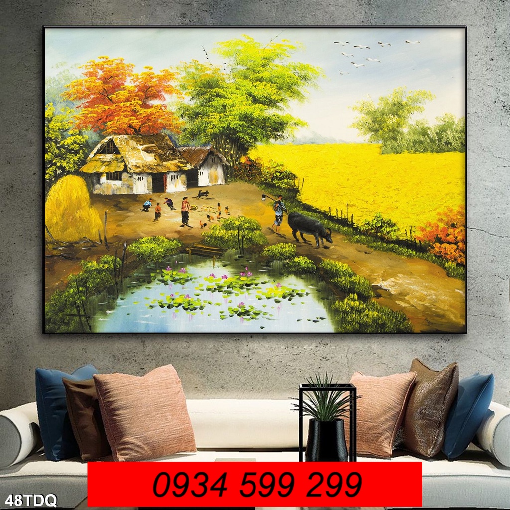Tranh gạch phong cảnh đồng quê- tranh gạch 3D quê hương JFD