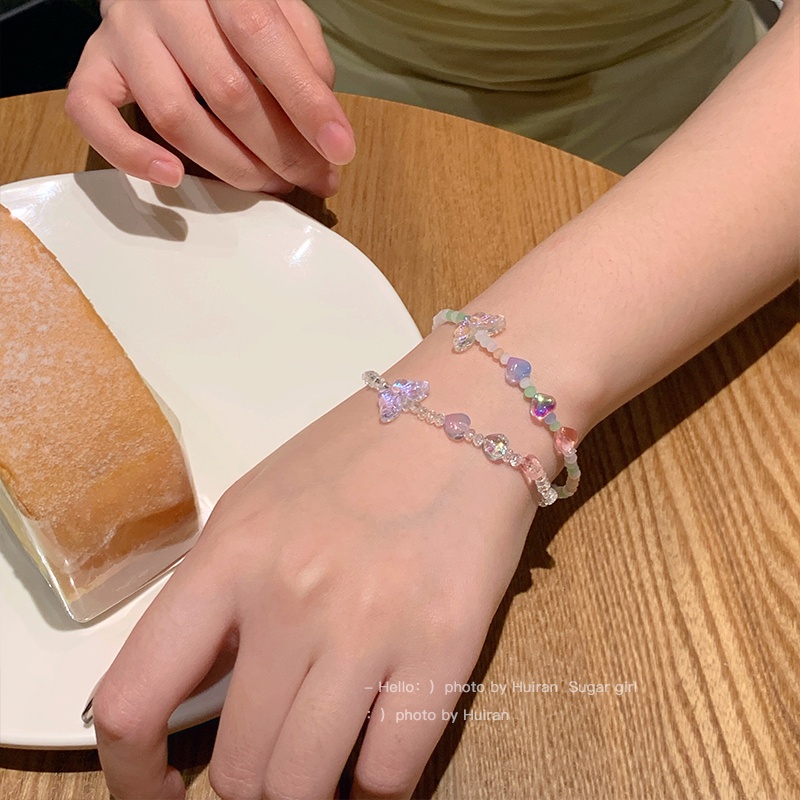 Hoa dễ thương Phong cách Hàn Quốc Phụ nữ Trái tim Hình trái tim Vòng tay cườm đầy màu sắc