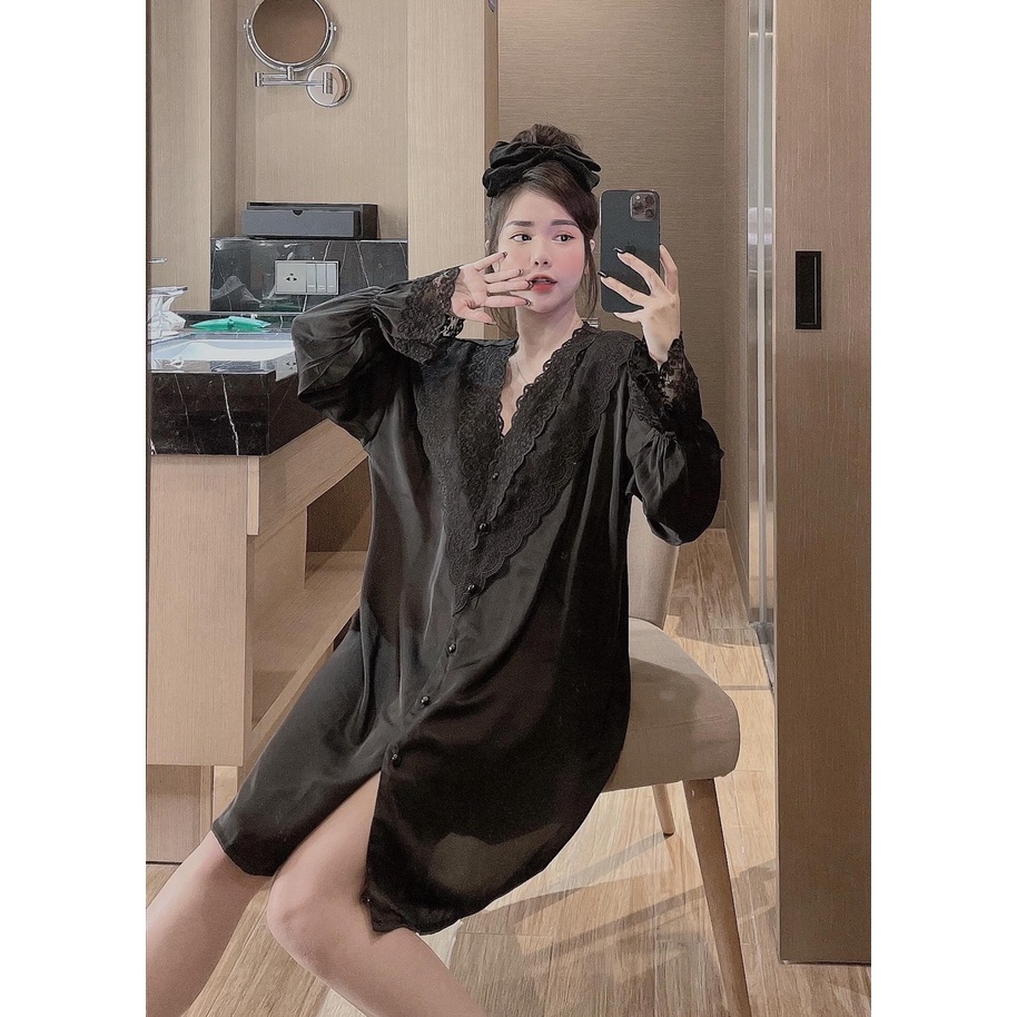 Đầm ngủ sơmi Sexy lụa latin, đi chơi dạo phố thoải mái- Đầm sơmi ren