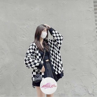 Áo cardigan - áo gile họa tiết caro phong cách hàn quốc chất vải len đan
