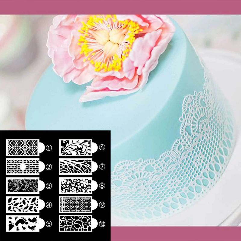 Set 10 Khuôn Làm Bánh Họa Tiết Ren Rỗng Cho Tiệc Cưới / Sinh Nhật