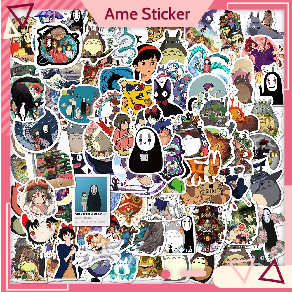 Combo 50 Sticker Anime Totoro Ghibli hình dán chống nước dán mũ bảo hiểm, laptop, vali, điện thoại, guitar