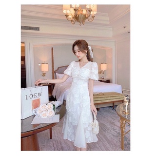 đầm bigsize midi hoa nổi phối ren tay phồng duyên dáng ( thời trang vickyy.g- anitagreen) N0922