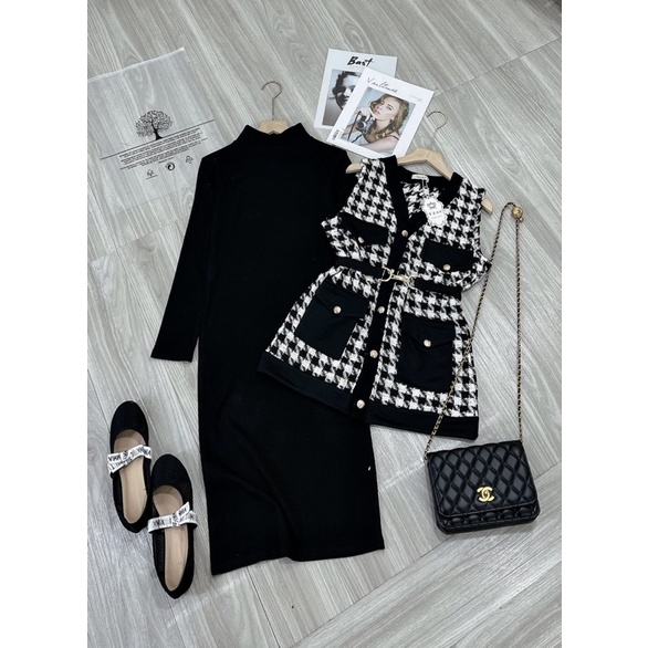 Set váy kèm áo gile dạ có đai tôn dáng cực xinh